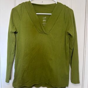 J. Jill Olive Green Perfect Pima Cotton V-Neck Long Sleeve Pullover